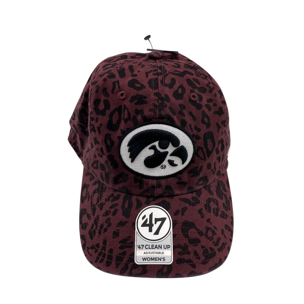 47 Black White Wine Cheetah Animal Print Hawkeye Iowa University Embroidered Hat